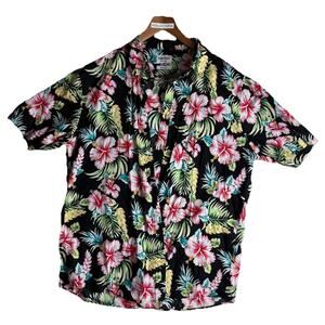 Mens‎ Tunevuse Hawaiian Floral Print Short Sleeve Shirt Size XL Black Multi J1